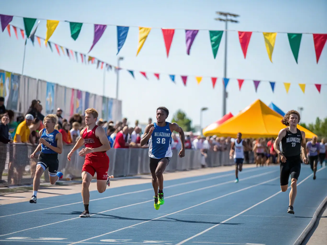 An image of students engaged in a track and field event, highlighting speed, agility, and individual achievement, with a focus on the determination on their faces.